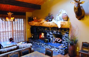 Villa, 2 Bedrooms, Kitchen (Creek View) | Living area | 42-inch TV with satellite channels, fireplace, DVD player