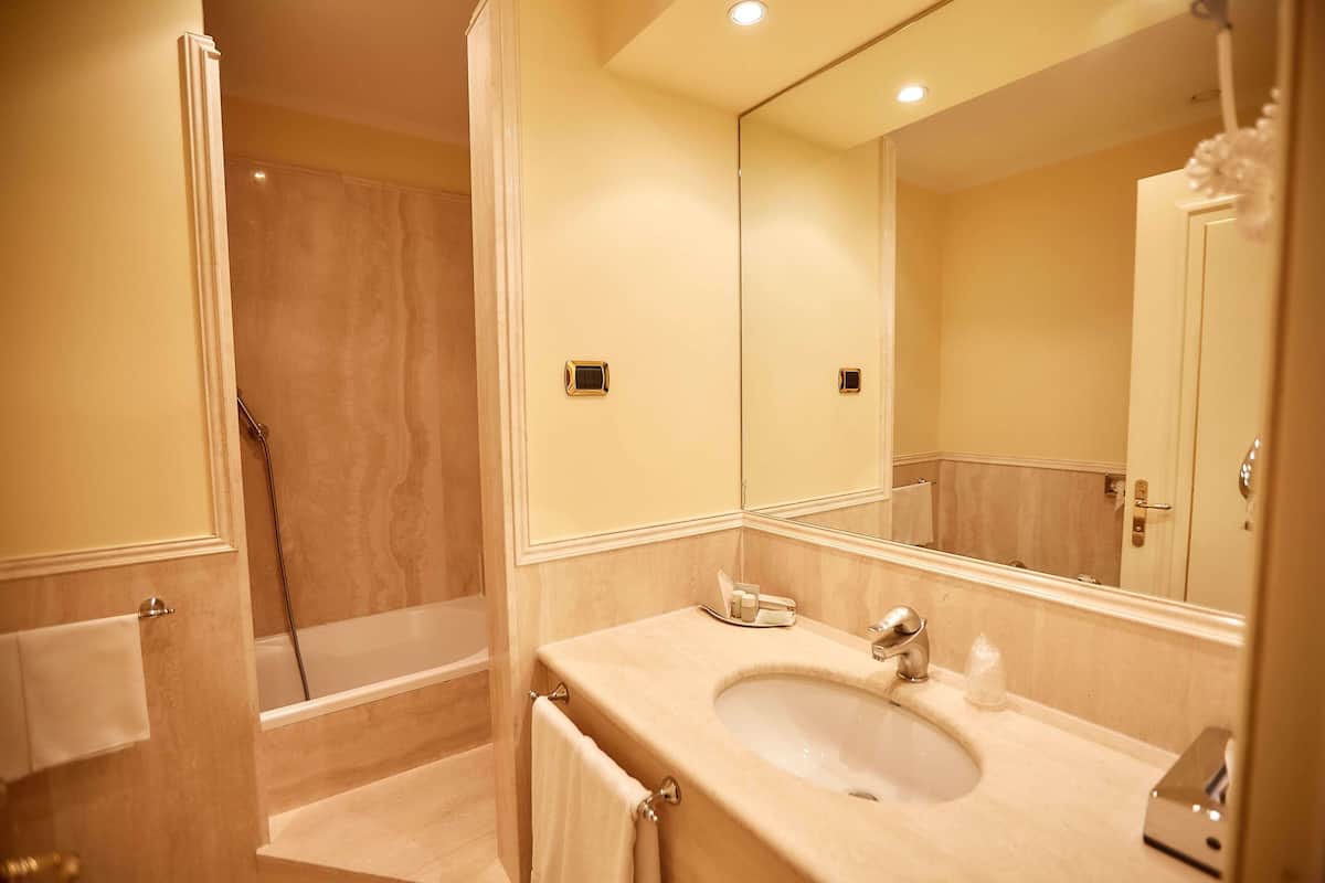 deluxe room | bathroom | free toiletries, hair dryer, bidet, towels