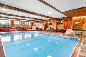 Indoor pool, open 10:00 AM to 10:00 PM, sun loungers