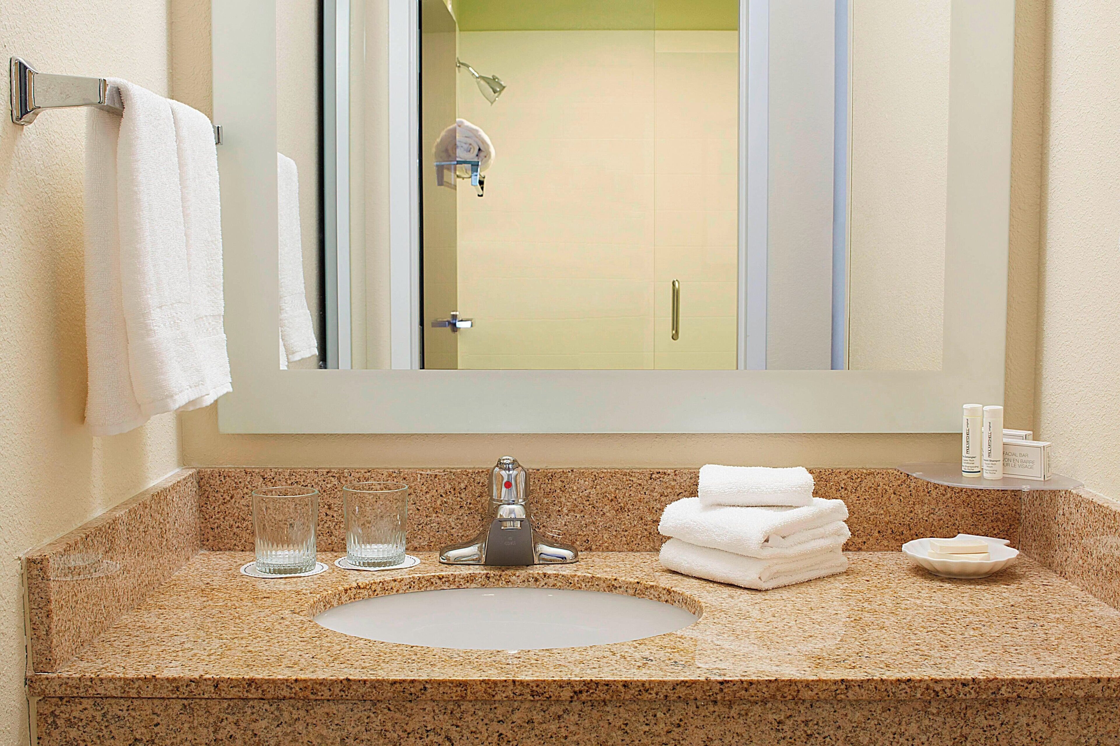 free toiletries, hair dryer, towels