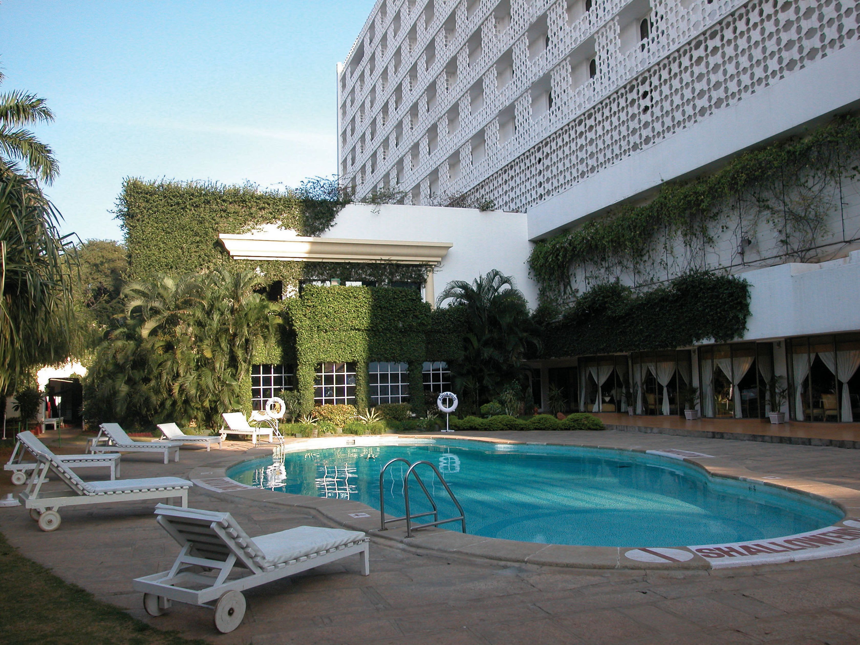 outdoor pool, pool loungers