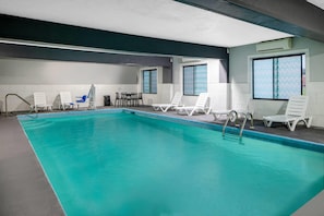 Indoor pool, open 10 AM to 10 PM, sun loungers