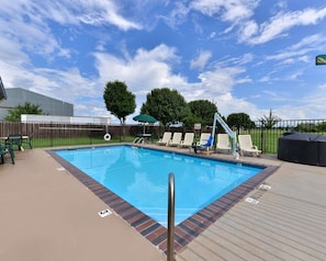 Seasonal outdoor pool, open 10 AM to 10 PM, sun loungers