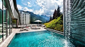 Indoor pool, outdoor pool, sun loungers