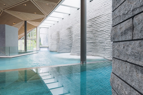 Indoor pool, outdoor pool, sun loungers