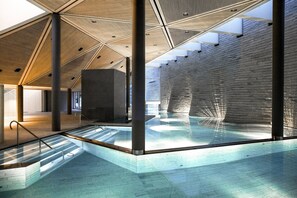 Indoor pool, outdoor pool, pool loungers