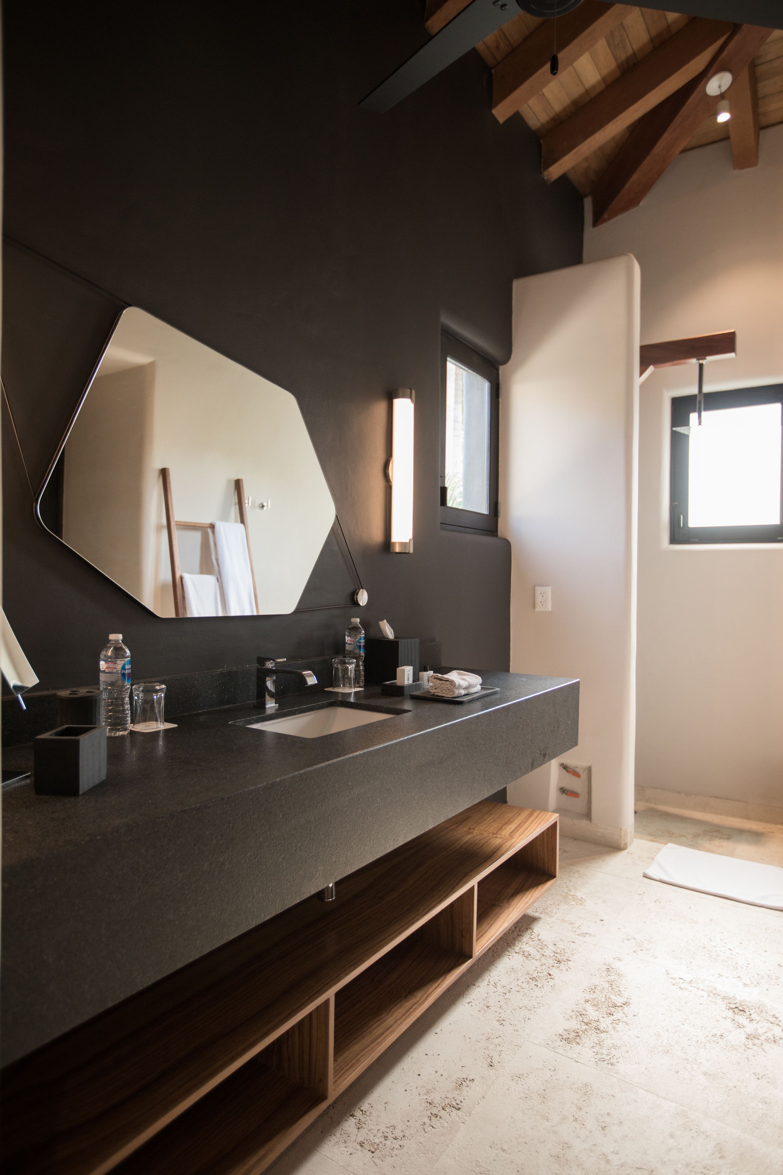 shower, designer toiletries, hair dryer, bathrobes