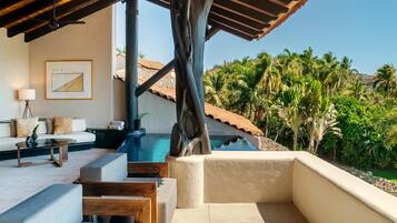 Suite, Terraza, vista al océano | 1 habitación, ropa de cama de alta calidad y minibar