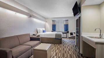 Pillowtop beds, desk, laptop workspace, blackout drapes