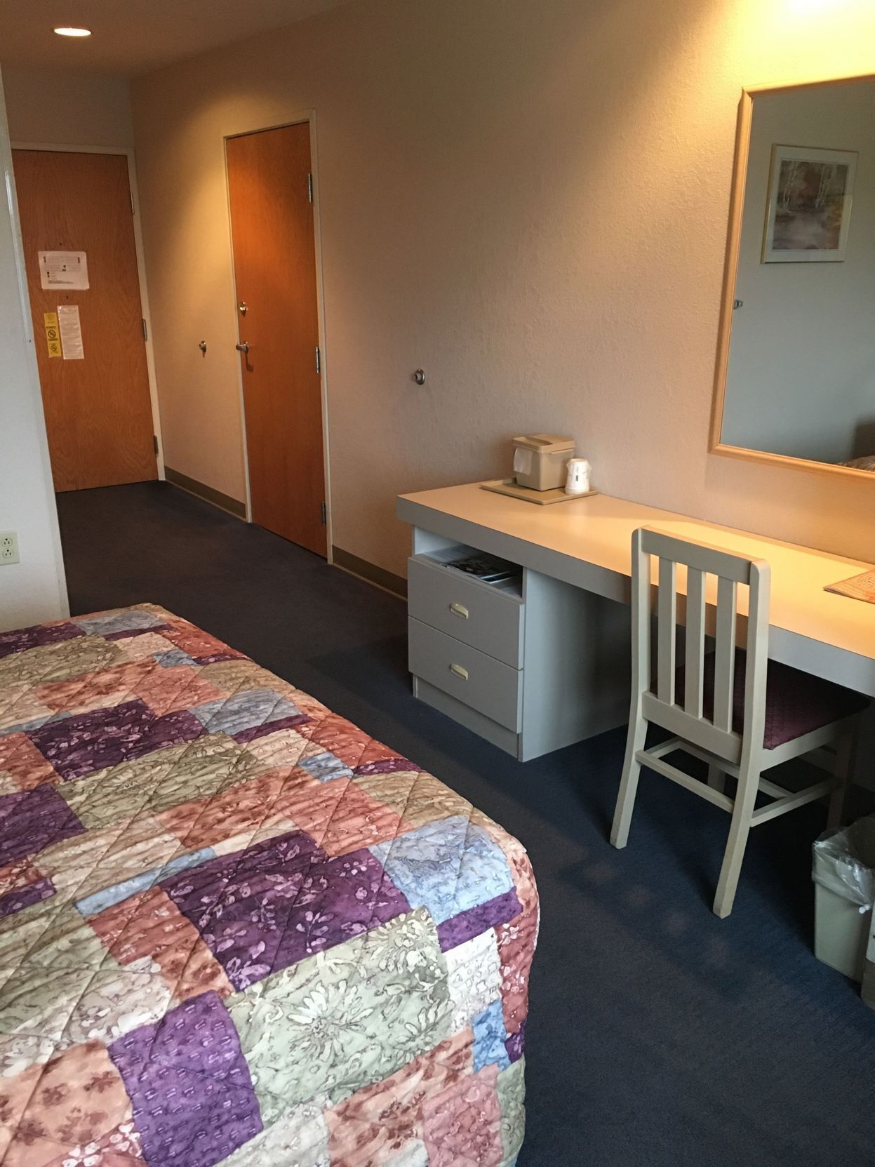 Desk, laptop workspace, blackout curtains, free WiFi