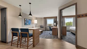 1 bedroom, desk, laptop workspace, blackout curtains