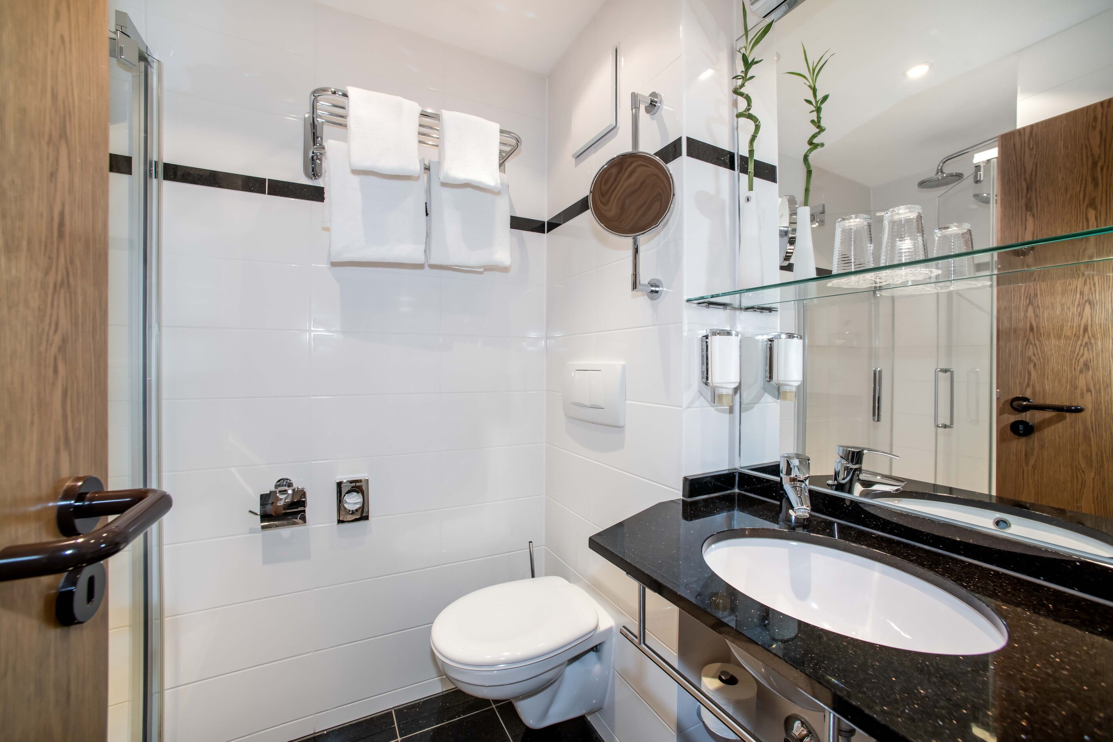 shower, free toiletries, hair dryer, towels