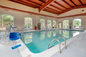 Indoor pool, open 8 AM to 9 PM, pool loungers