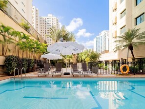 Outdoor pool, pool loungers