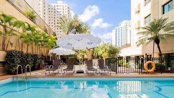 Outdoor pool, pool loungers