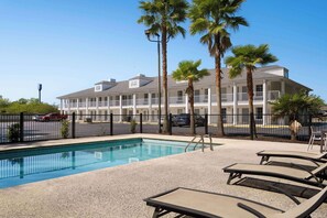 Seasonal outdoor pool, open 9:00 AM to 9:00 PM, sun loungers