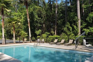 Seasonal outdoor pool, open 9:00 AM to 9:00 PM, sun loungers