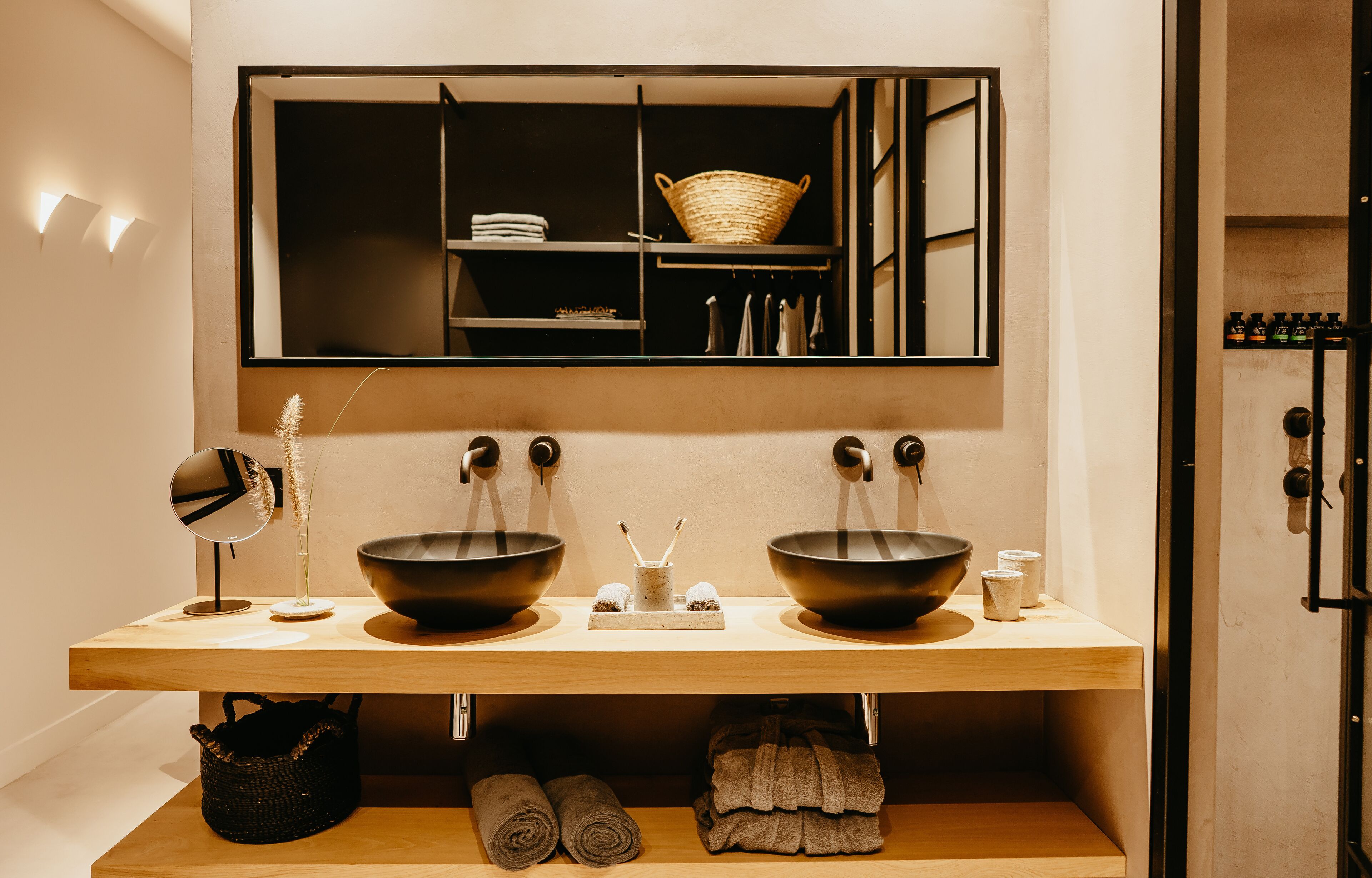 eco-friendly toiletries, hair dryer, bathrobes, slippers