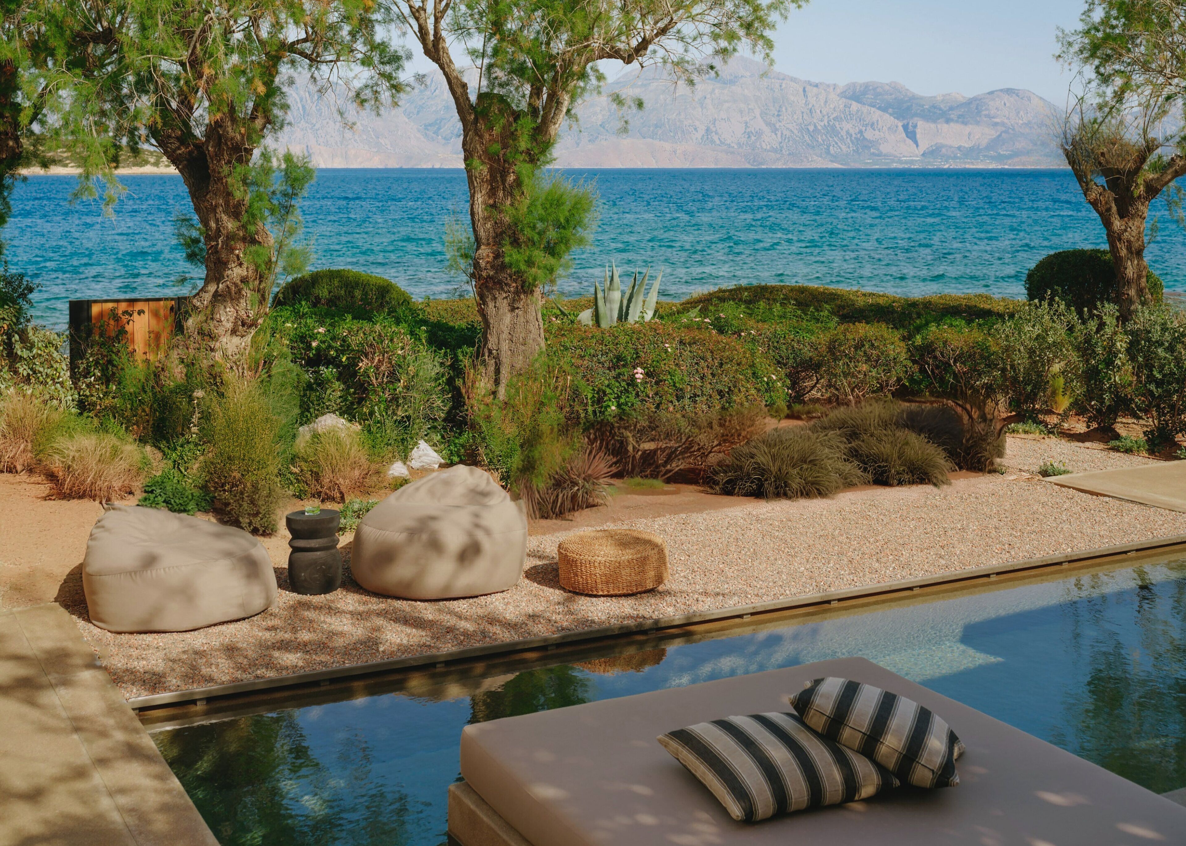 Outdoor pool, a lap pool, sun loungers