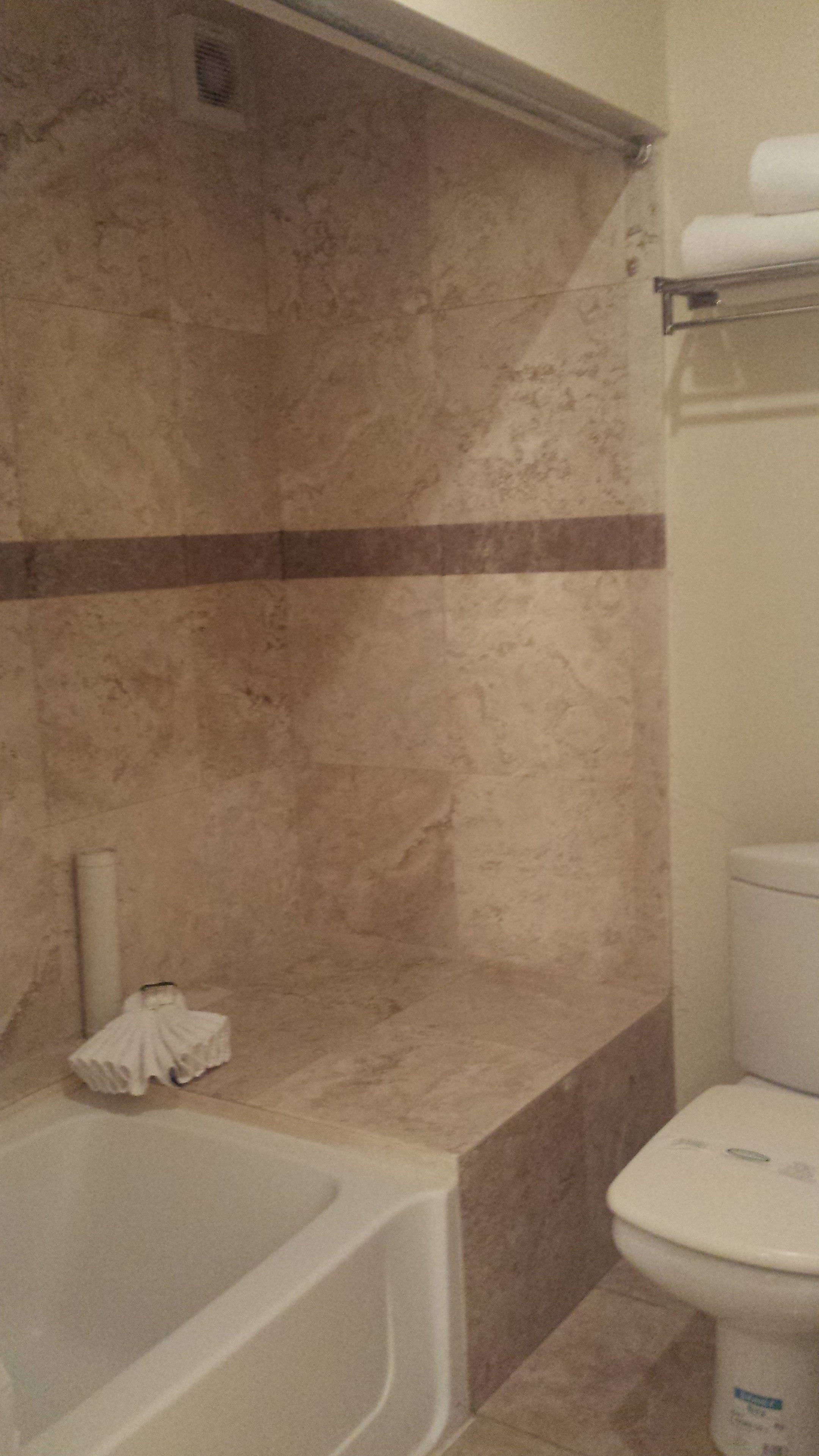 combined shower/bathtub, free toiletries, hair dryer, towels