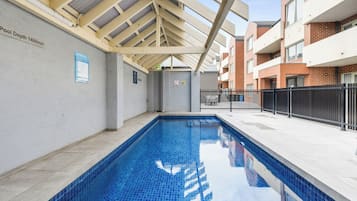 Outdoor pool, open 9:00 AM to 8:00 PM, sun loungers