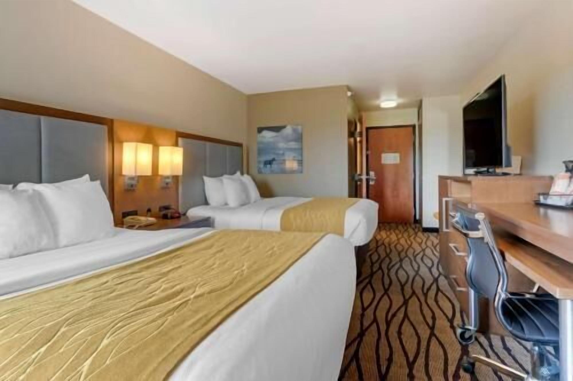Colchones con acolchado adicional, escritorio, cortinas opacas
