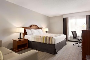 Premium bedding, desk, blackout curtains, iron/ironing board