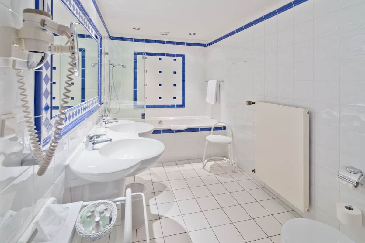 free toiletries, hair dryer, towels, soap