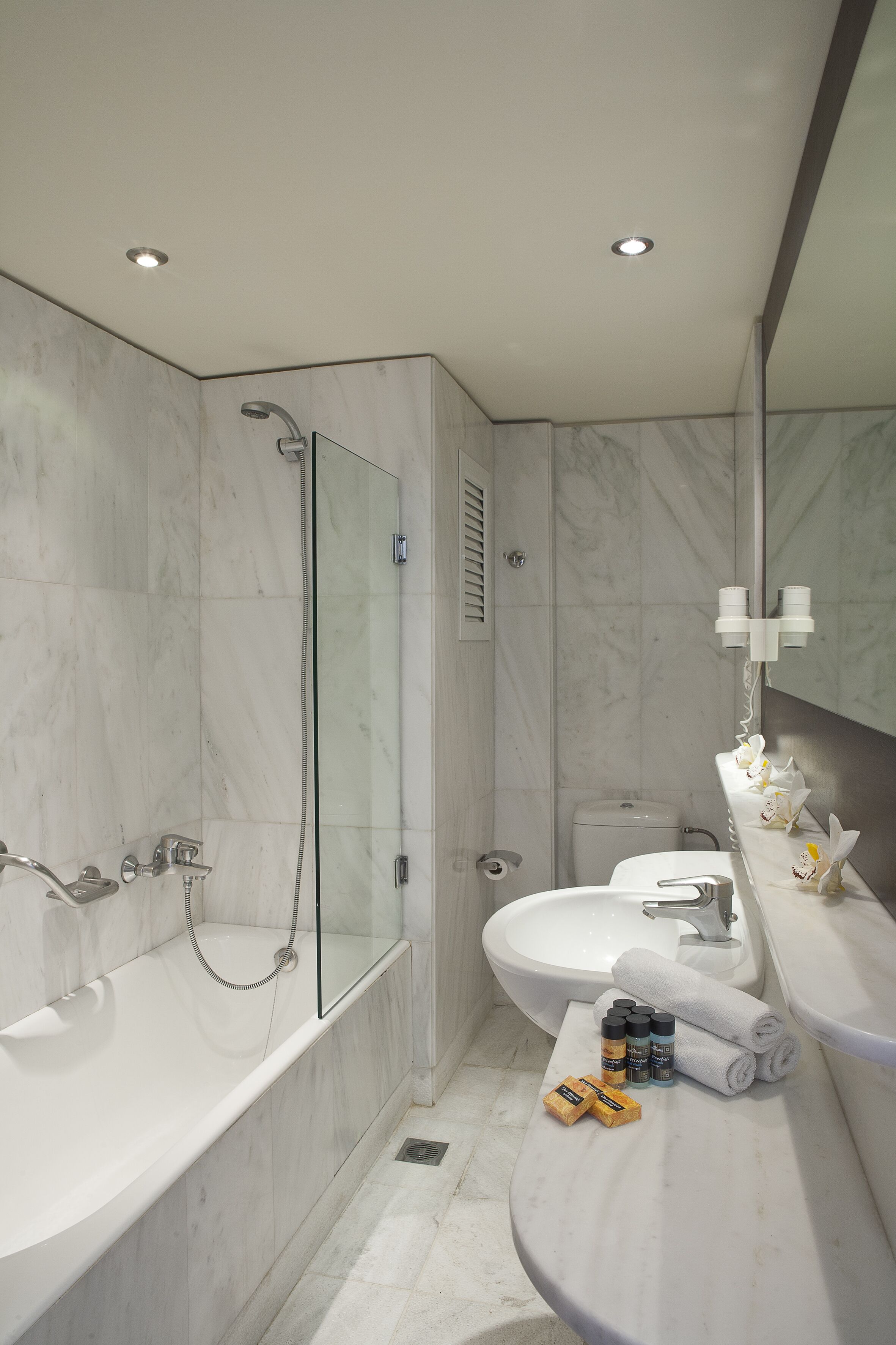 free toiletries, hair dryer, towels