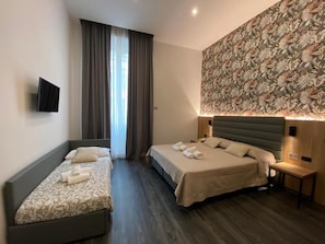 Frette Italian sheets, desk, laptop workspace, soundproofing