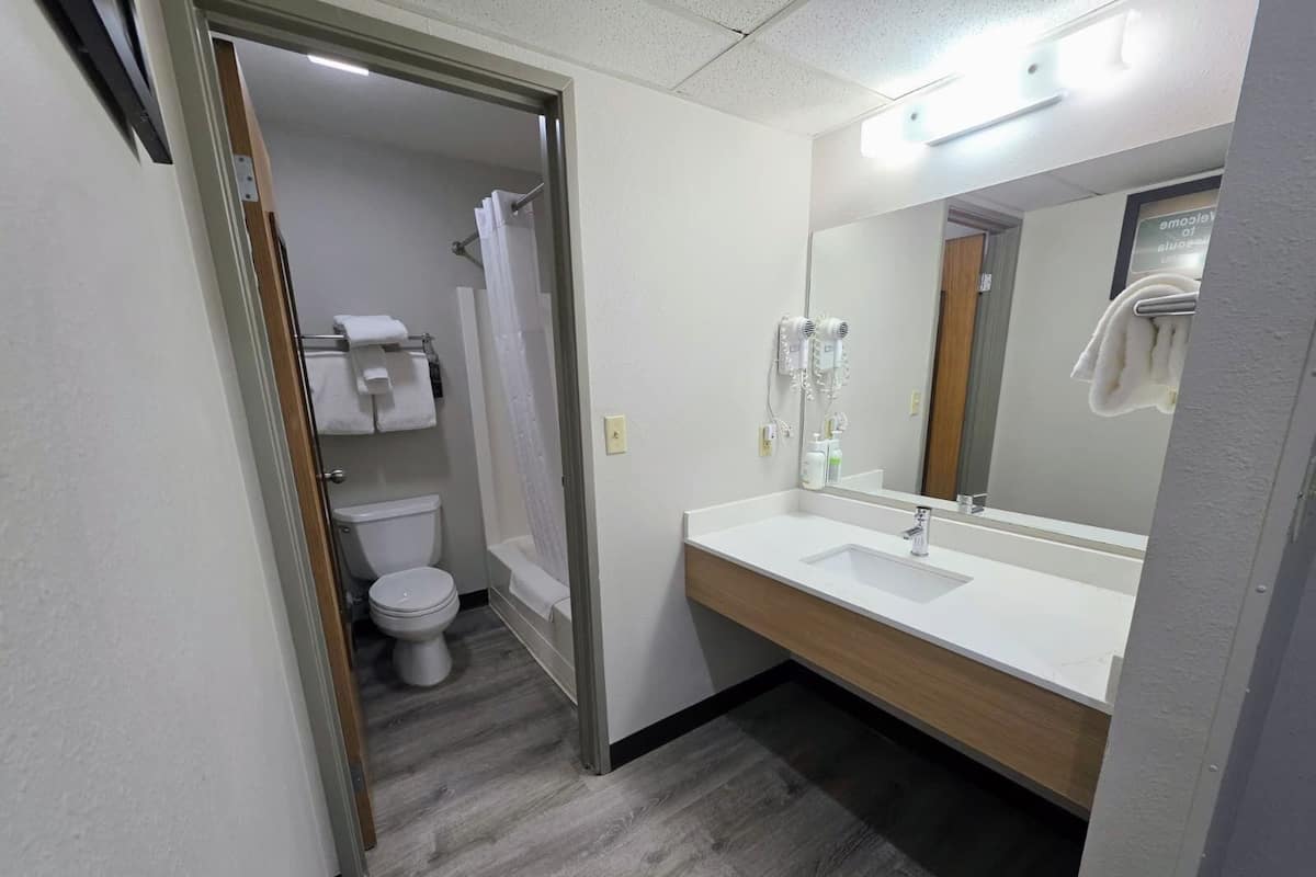 Secador de cabelo, toalhas de banho