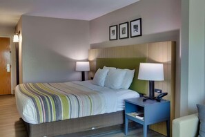 Premium bedding, desk, blackout drapes, iron/ironing board