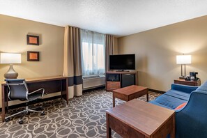 Desk, blackout drapes, soundproofing, iron/ironing board