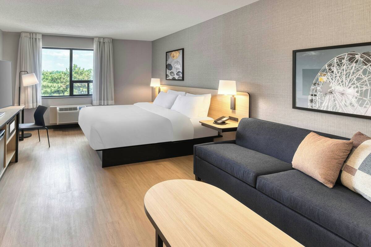 Blackout curtains, iron/ironing board, free WiFi, alarm clocks