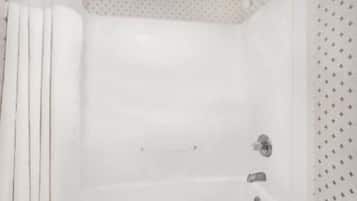 Combined shower/bathtub, free toiletries, hair dryer, towels