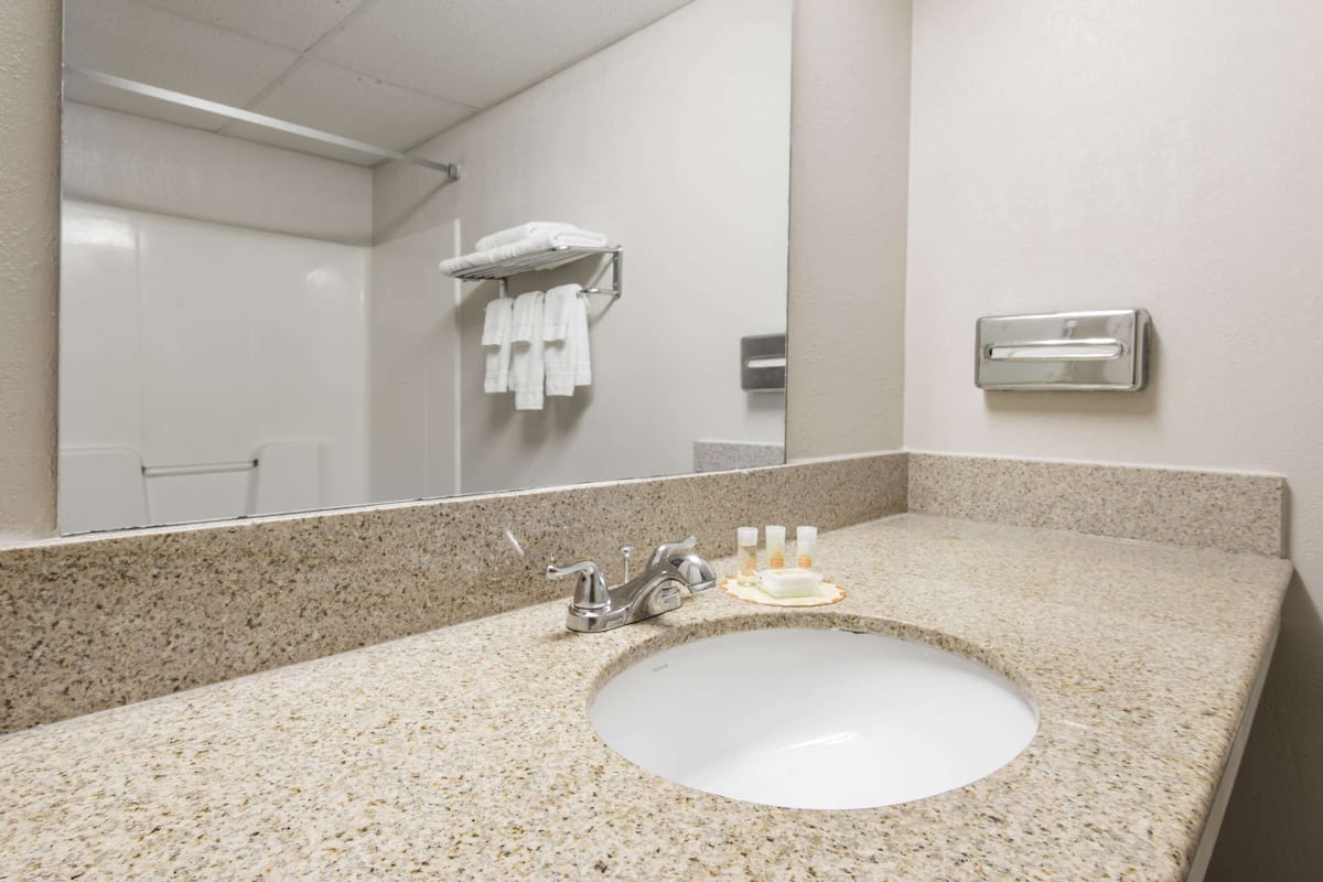 studio suite, 1 king bed, non smoking | bathroom | deep-soaking bathtub, free toiletries, hair dryer, towels