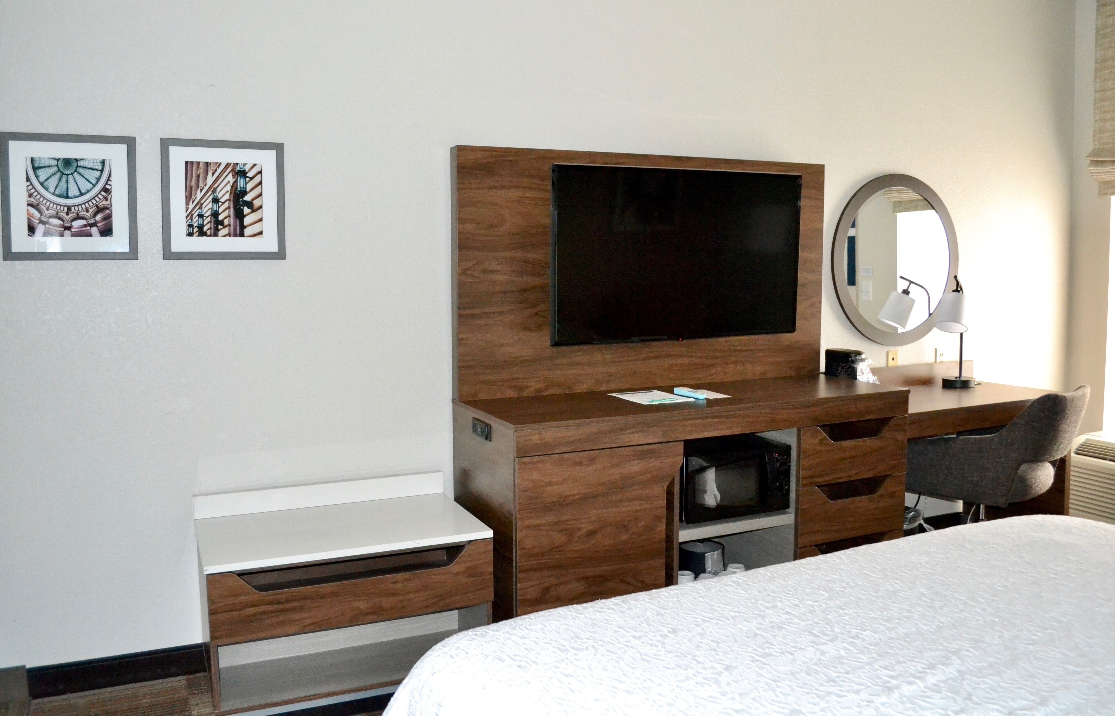 desk, blackout curtains, soundproofing, iron/ironing board