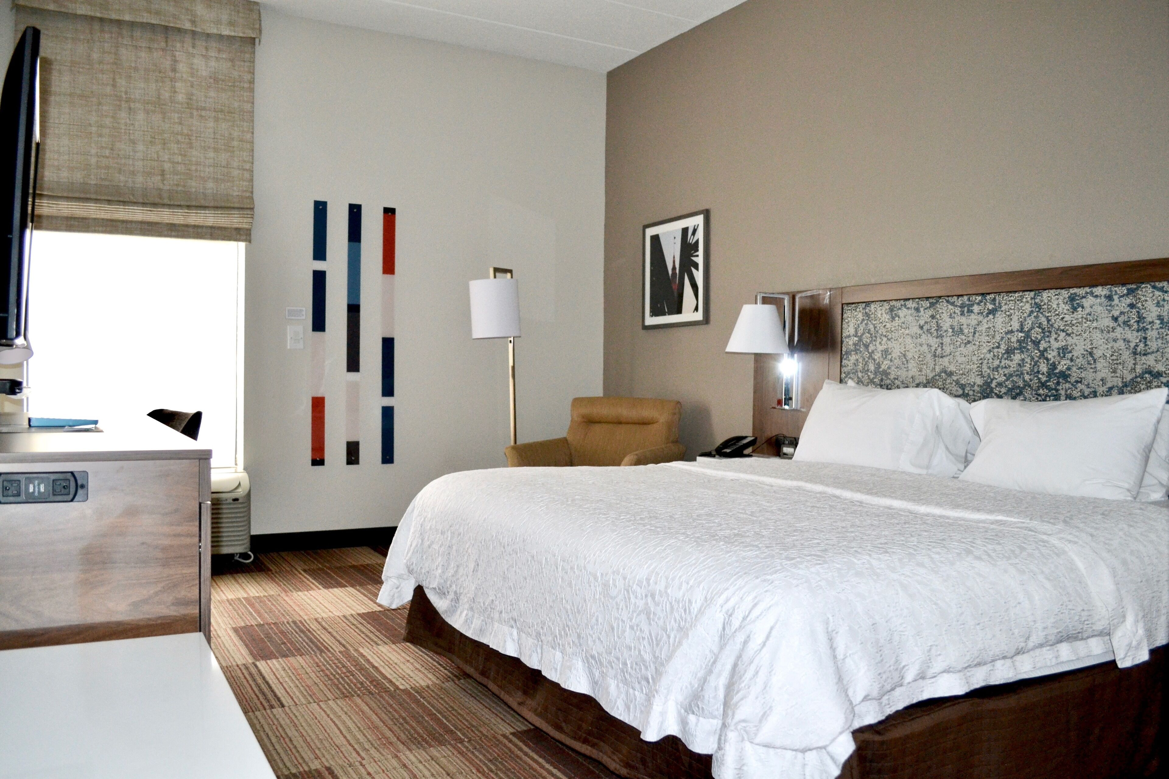 desk, blackout curtains, soundproofing, iron/ironing board