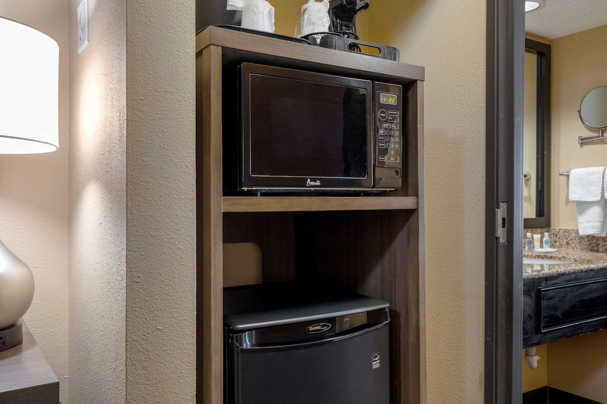 premium bedding, desk, laptop workspace, iron/ironing board