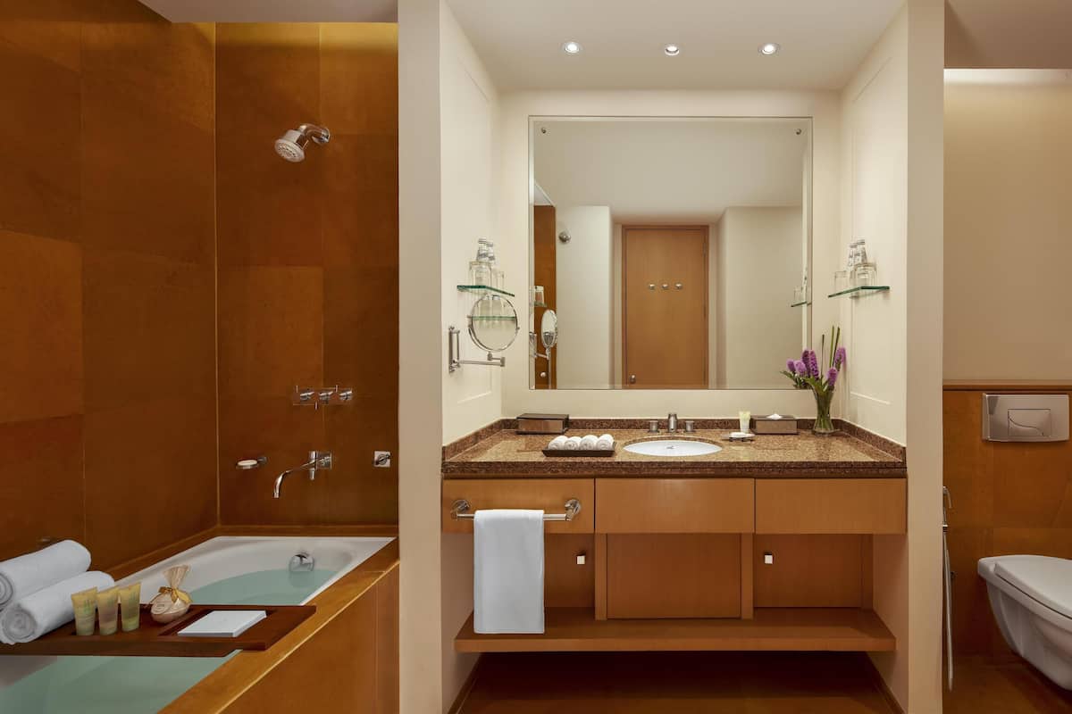 Deep soaking tub, rainfall showerhead, free toiletries, hair dryer