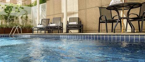 Outdoor pool, pool loungers