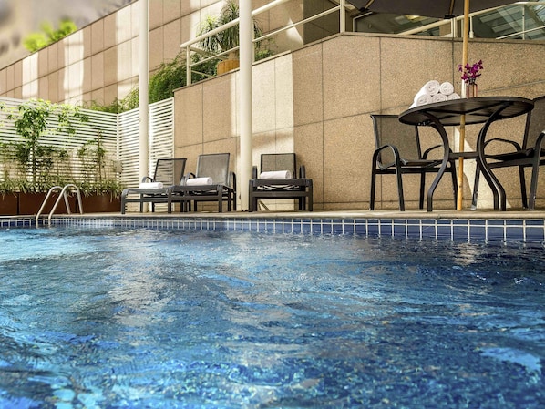 Outdoor pool, sun loungers