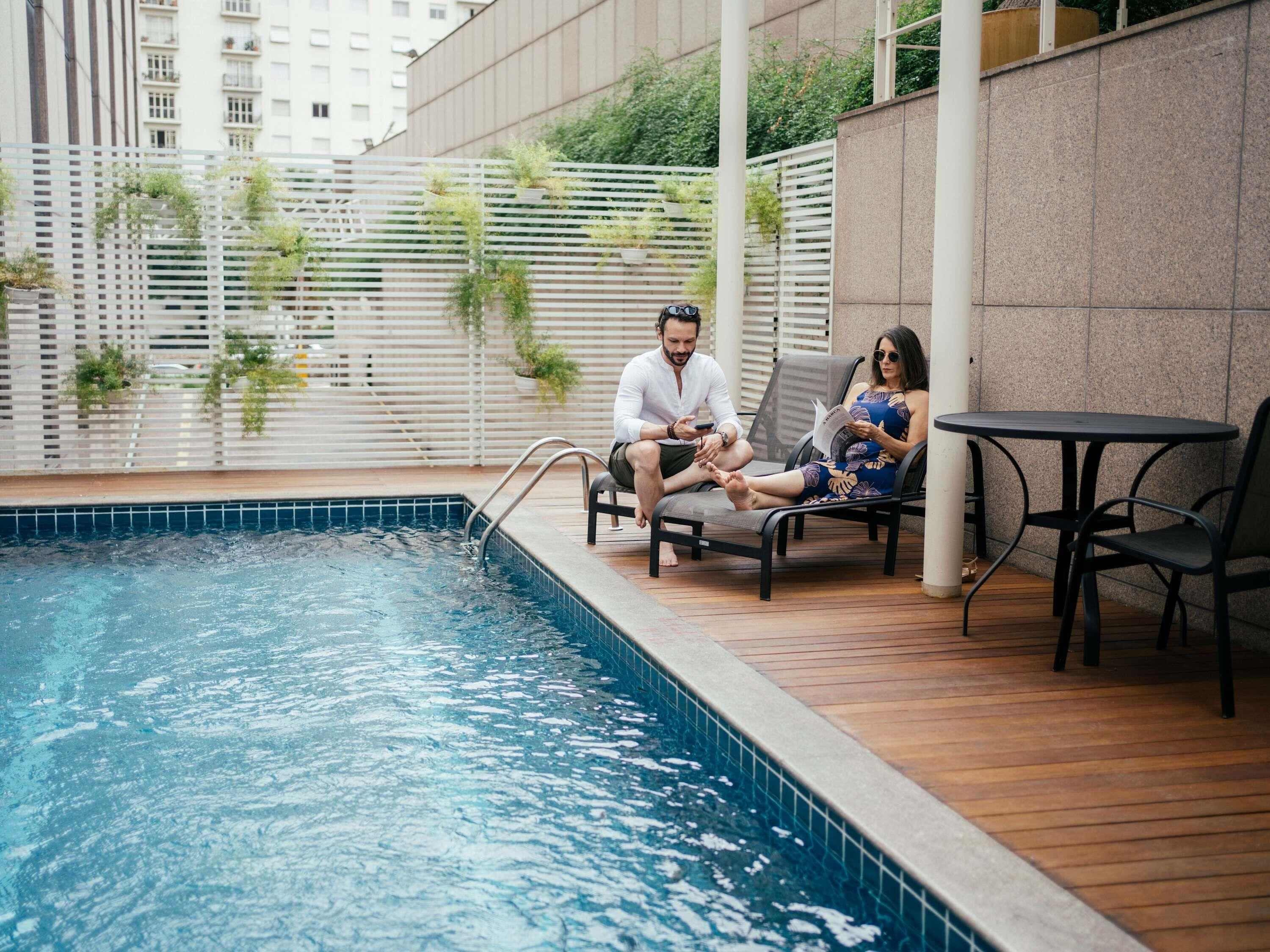 Outdoor pool, pool loungers