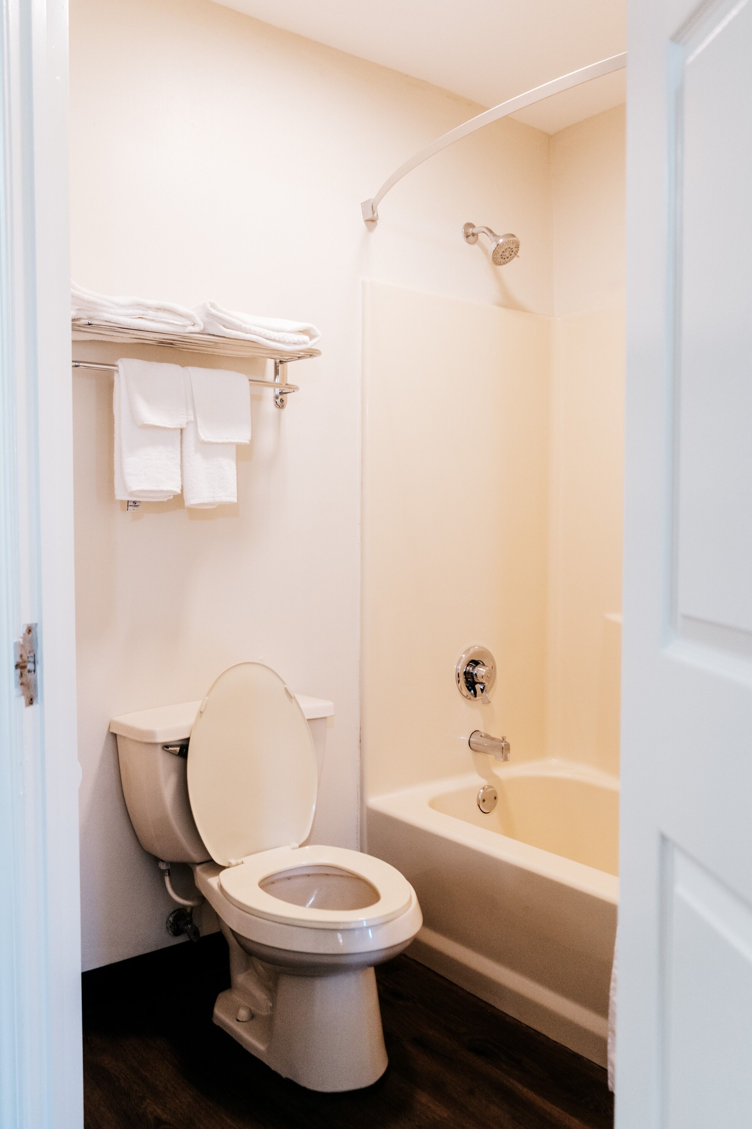 A bathroom with a toilet, a bathtub, and a shower.