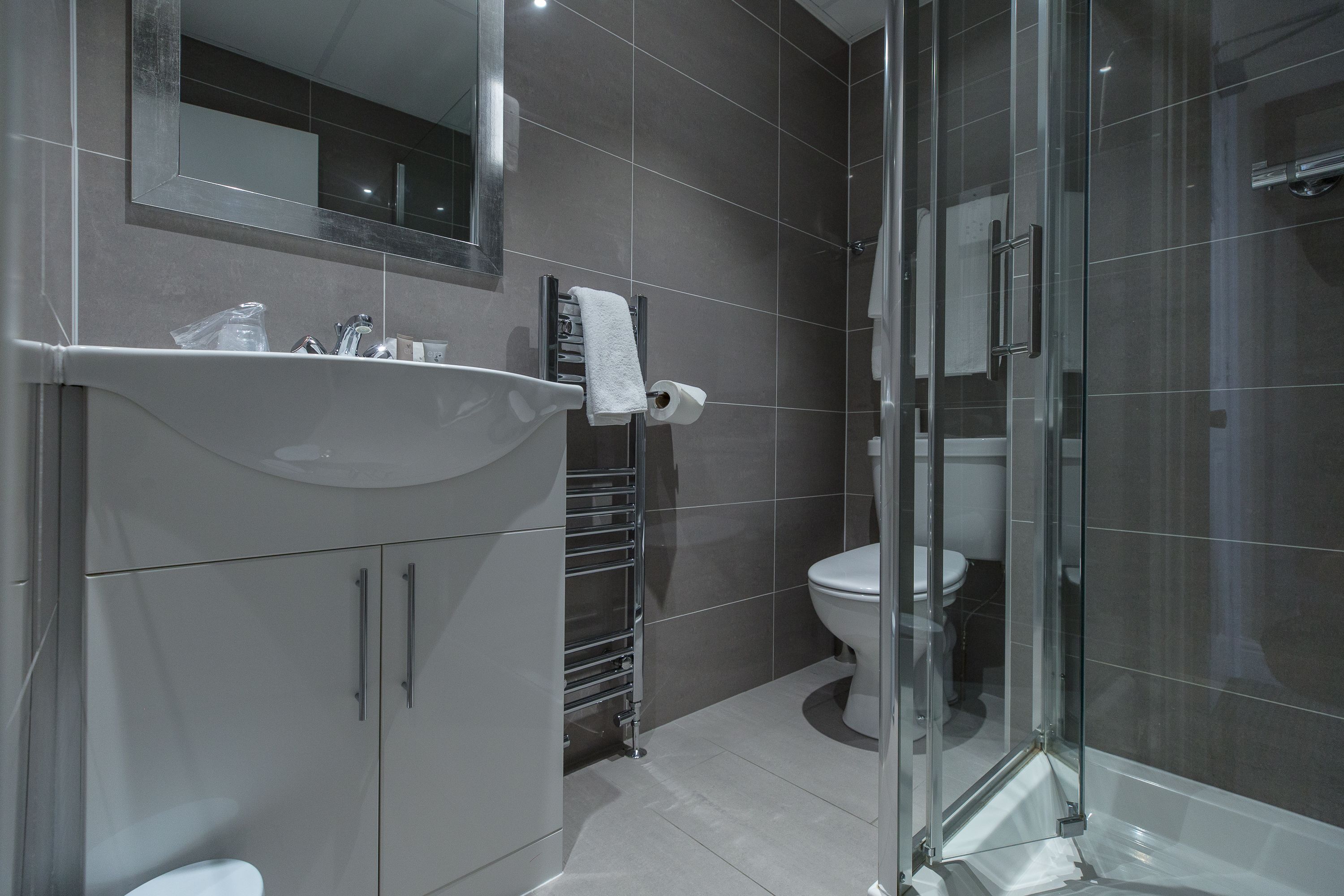 free toiletries, hair dryer, towels