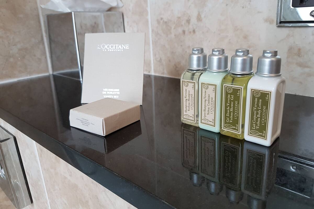 standard room | bathroom | designer toiletries, hair dryer, towels