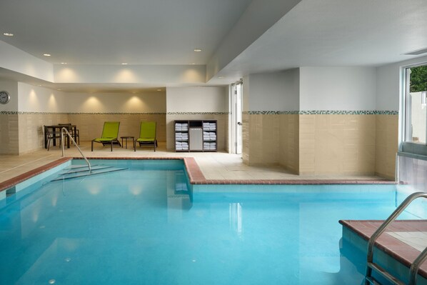 Indoor pool, outdoor pool, pool umbrellas, sun loungers
