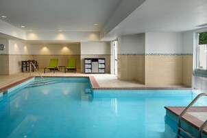 Indoor pool, outdoor pool, pool umbrellas, sun loungers