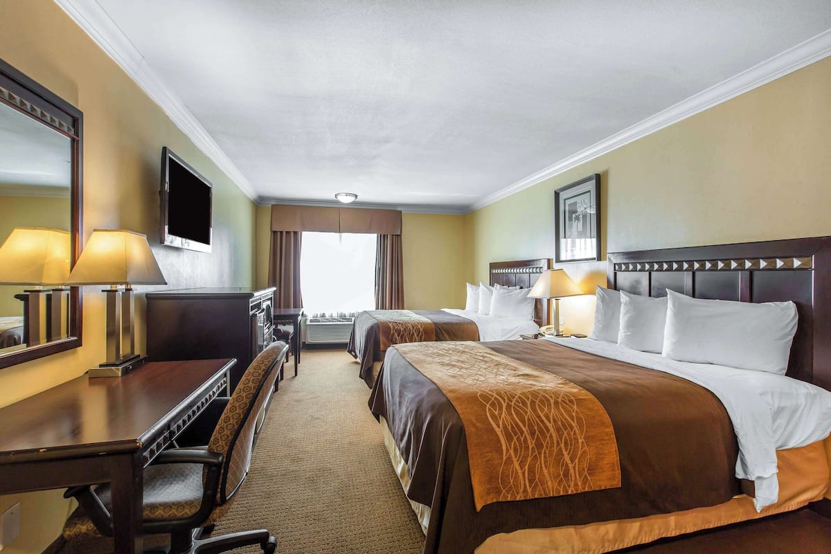 Standard Room, 2 Queen Beds, Non Smoking | Desk, laptop workspace, blackout drapes, iron/ironing board