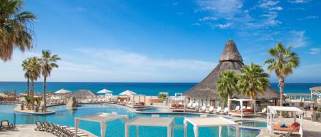 3 outdoor pools, pool umbrellas, pool loungers